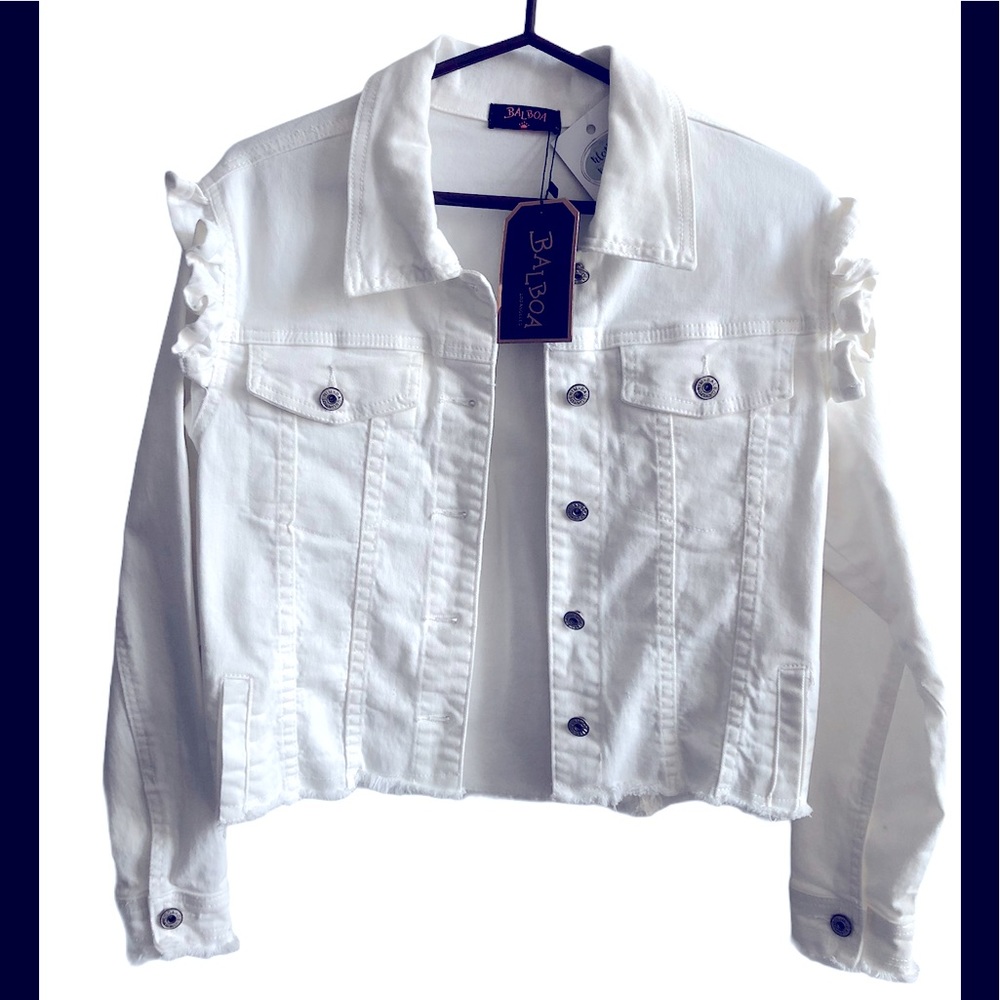 BALBOA LOS ANGELES white soft stretch frill jean jacket